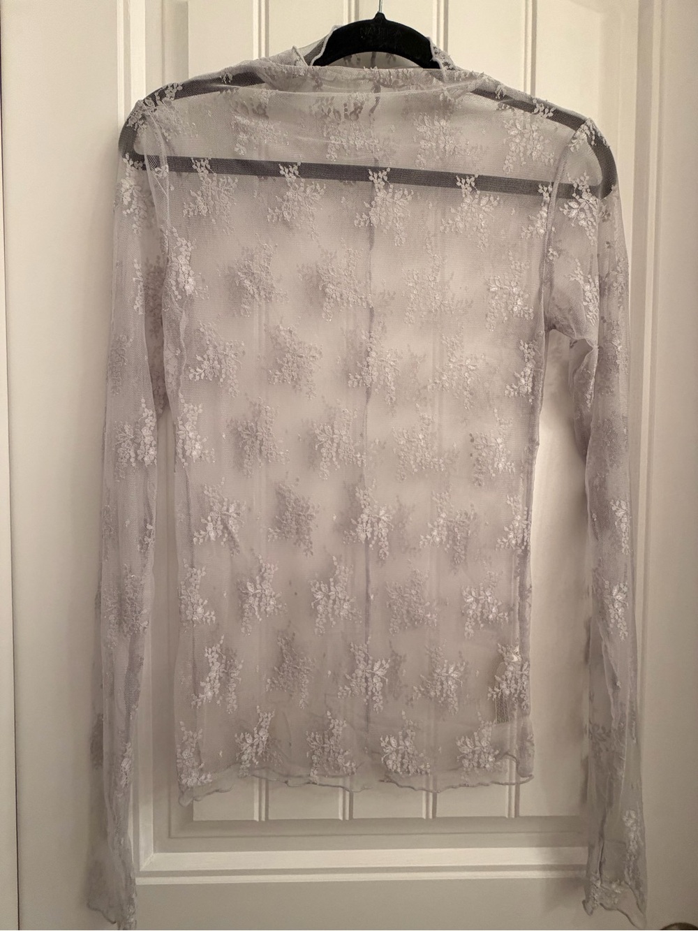 Free People Sheer Long-Sleeve Lace Tee - Light Gray